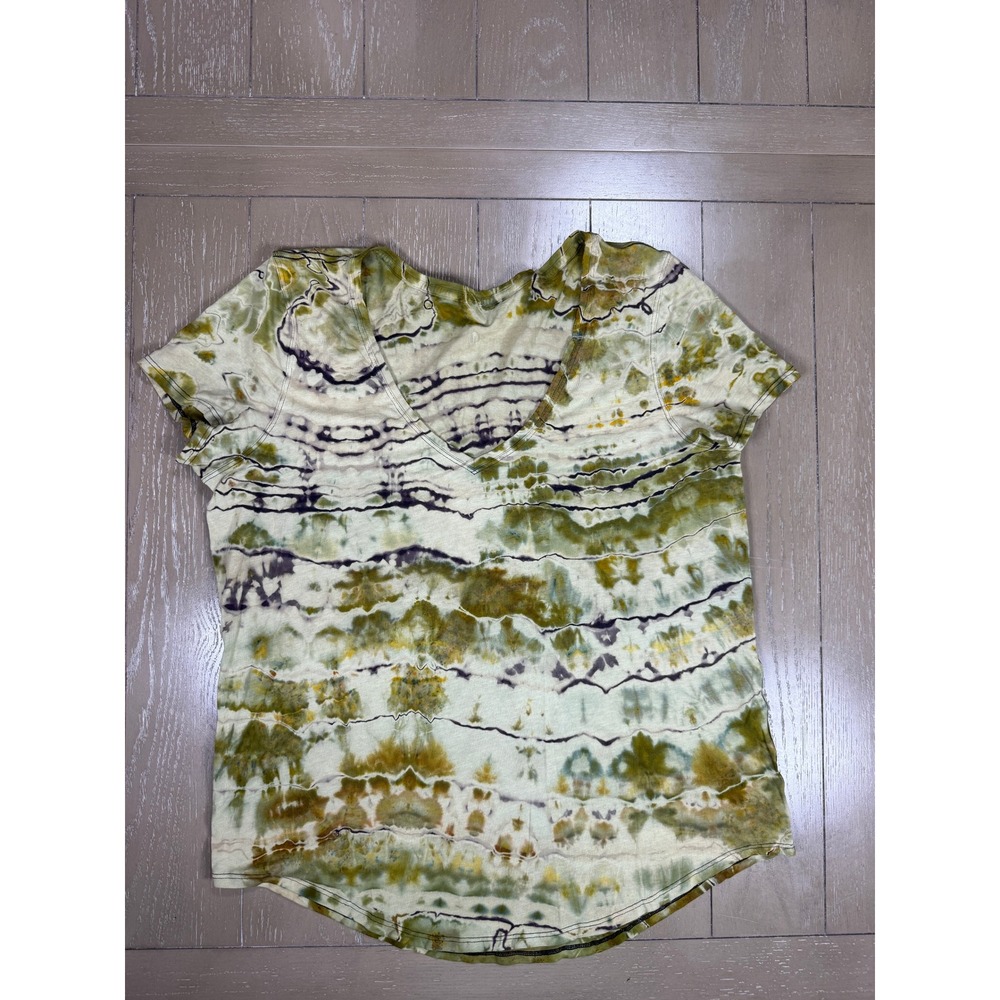 Lululemon Love Tee Shirt Womens 10/12 Green Tan Tie Dye V Neck Short Sleeve - Picture 2 of 8